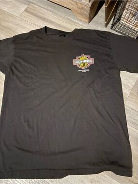Harley-Davidson Black T-Shirt with Small Orange and Yellow Logo